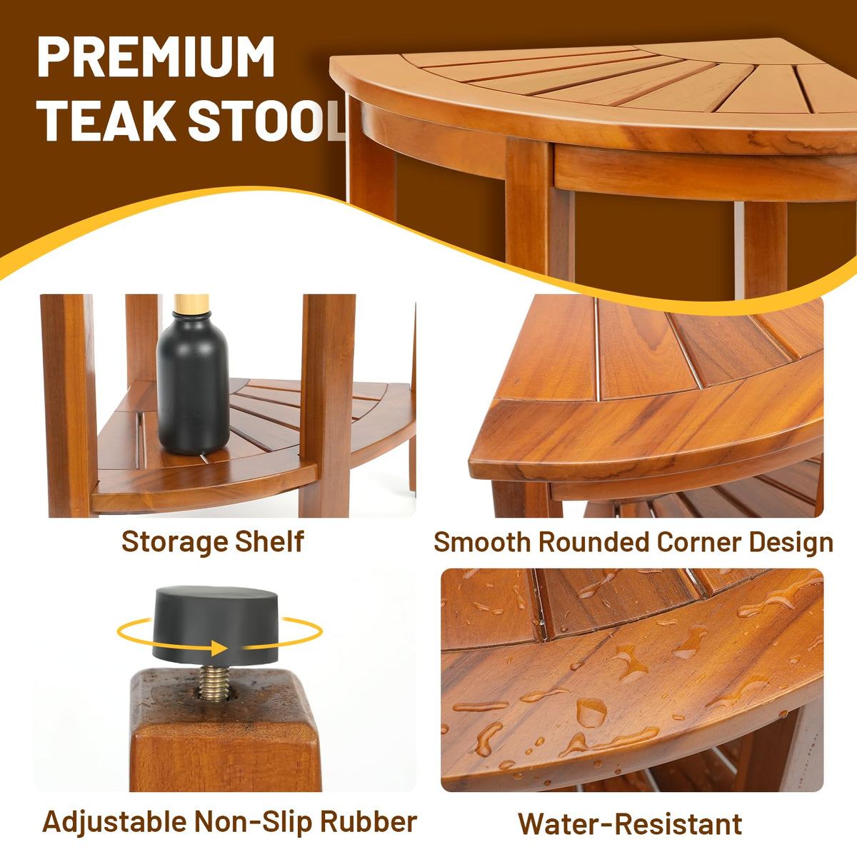 18" Teak Corner Shower Bench with Shelf I2158