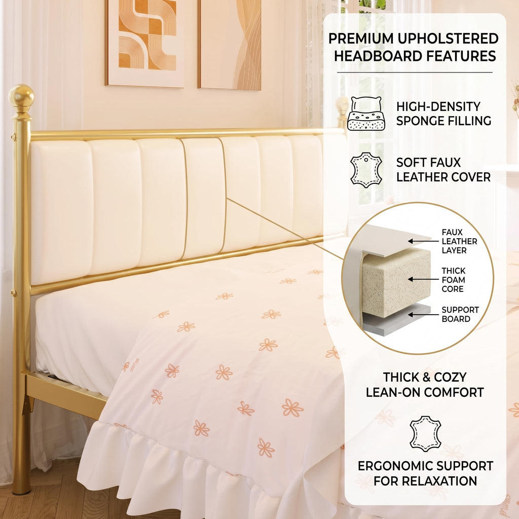 Gold Full Size Bed Frame with Headboard and Under Bed Storage E141