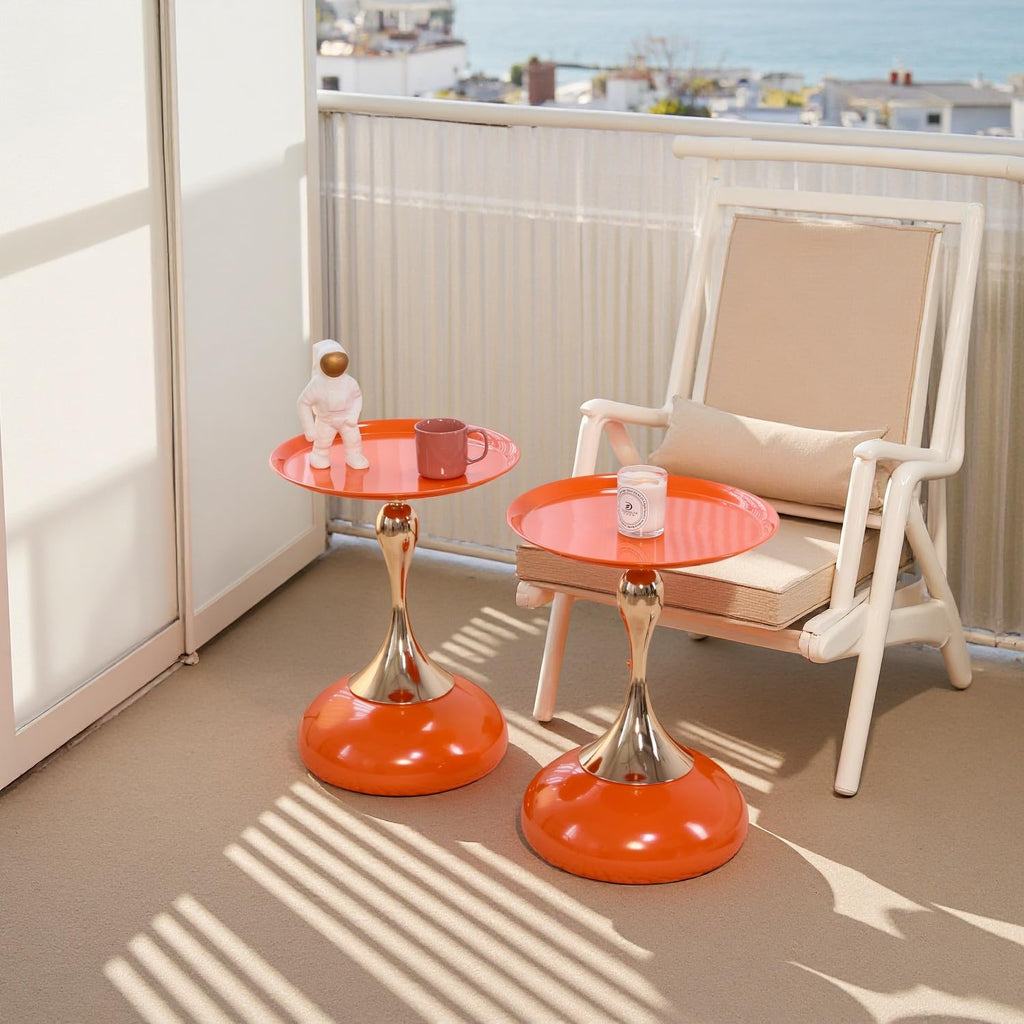 2-Pack Hourglass Side Table Orange Glossy Accent Table M4466