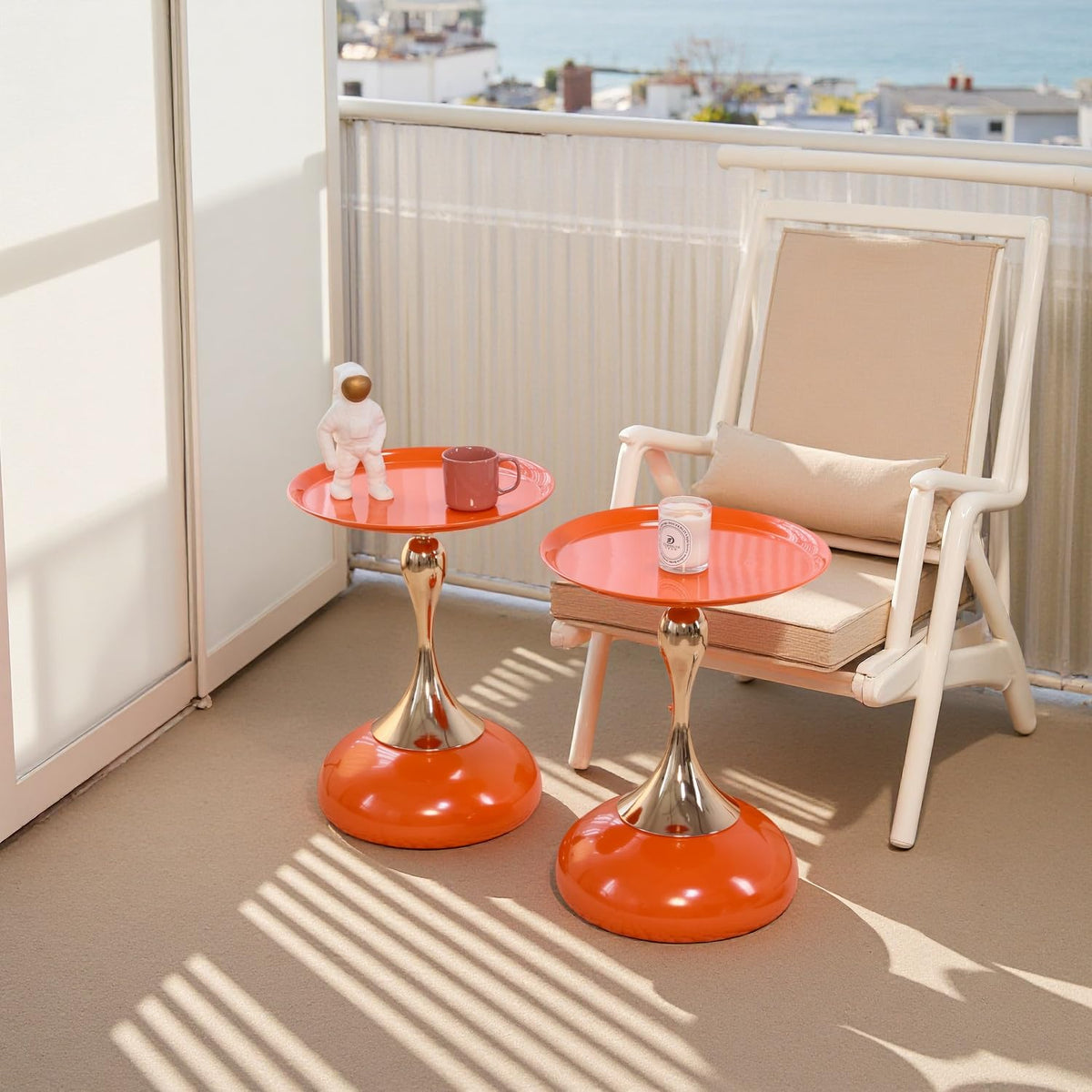 2-Pack Hourglass Side Table Orange Glossy Accent Table M4466
