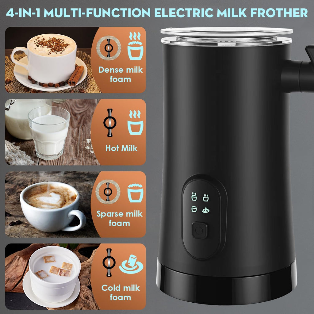 4 in 1 Electric Milk Frother, 11.8oz Automatic Warm and Cold Foam Maker P12372