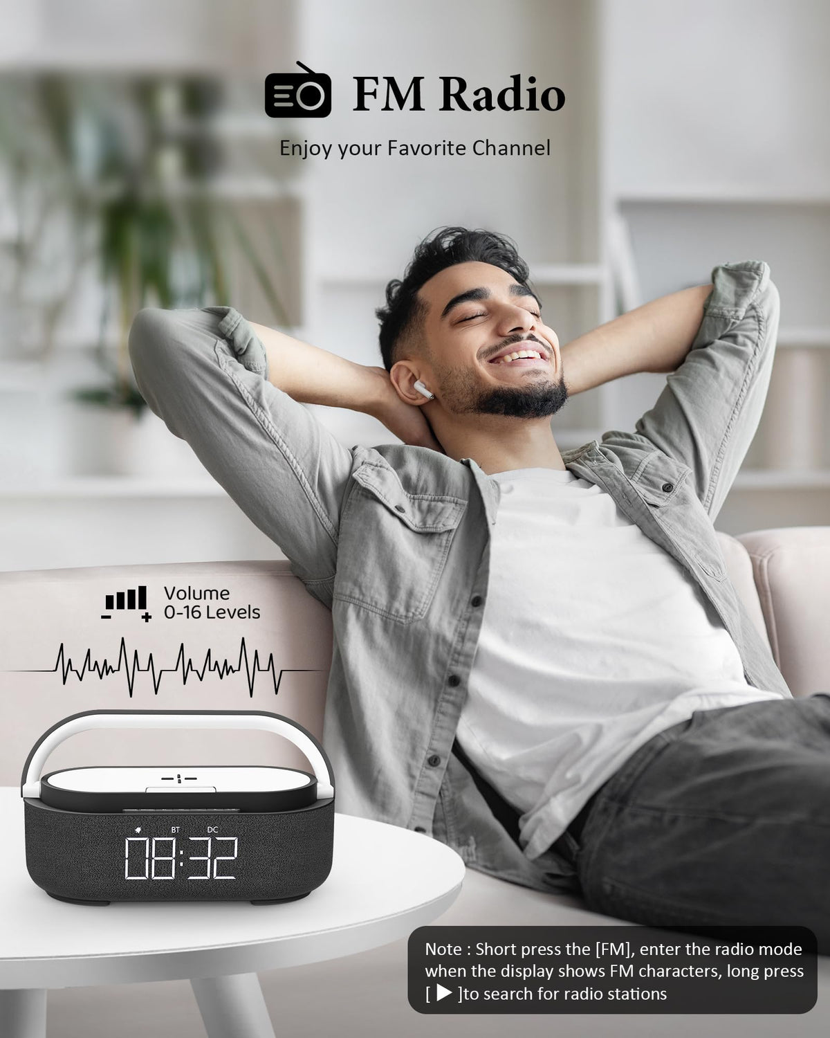 Bluetooth Speaker with Wireless Charger FM Radio LED Light H821147