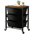 3 Drawer Rolling Cart with Lockable Wheels and Wooden Tabletop M783