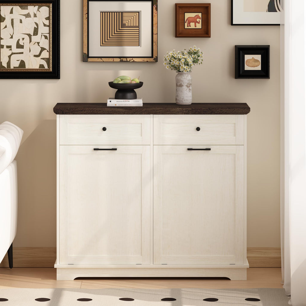 20 Gallon Double Tilt Out Trash Can Cabinet Antique White V33976