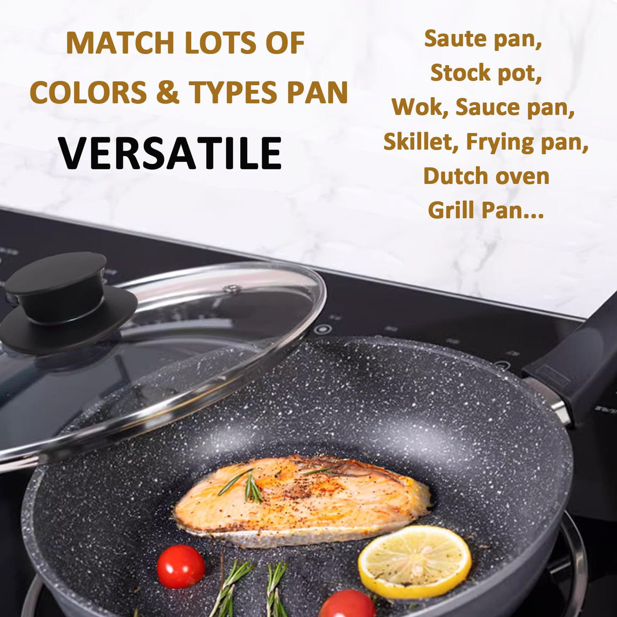Round Tempered Glass Lid Set with Black Handle, 3 Pieces Q789618