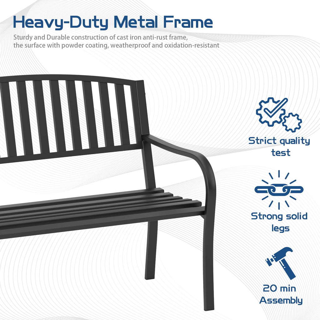 Weatherproof Heavy-Duty Wrought Iron Outdoor Bench M921058