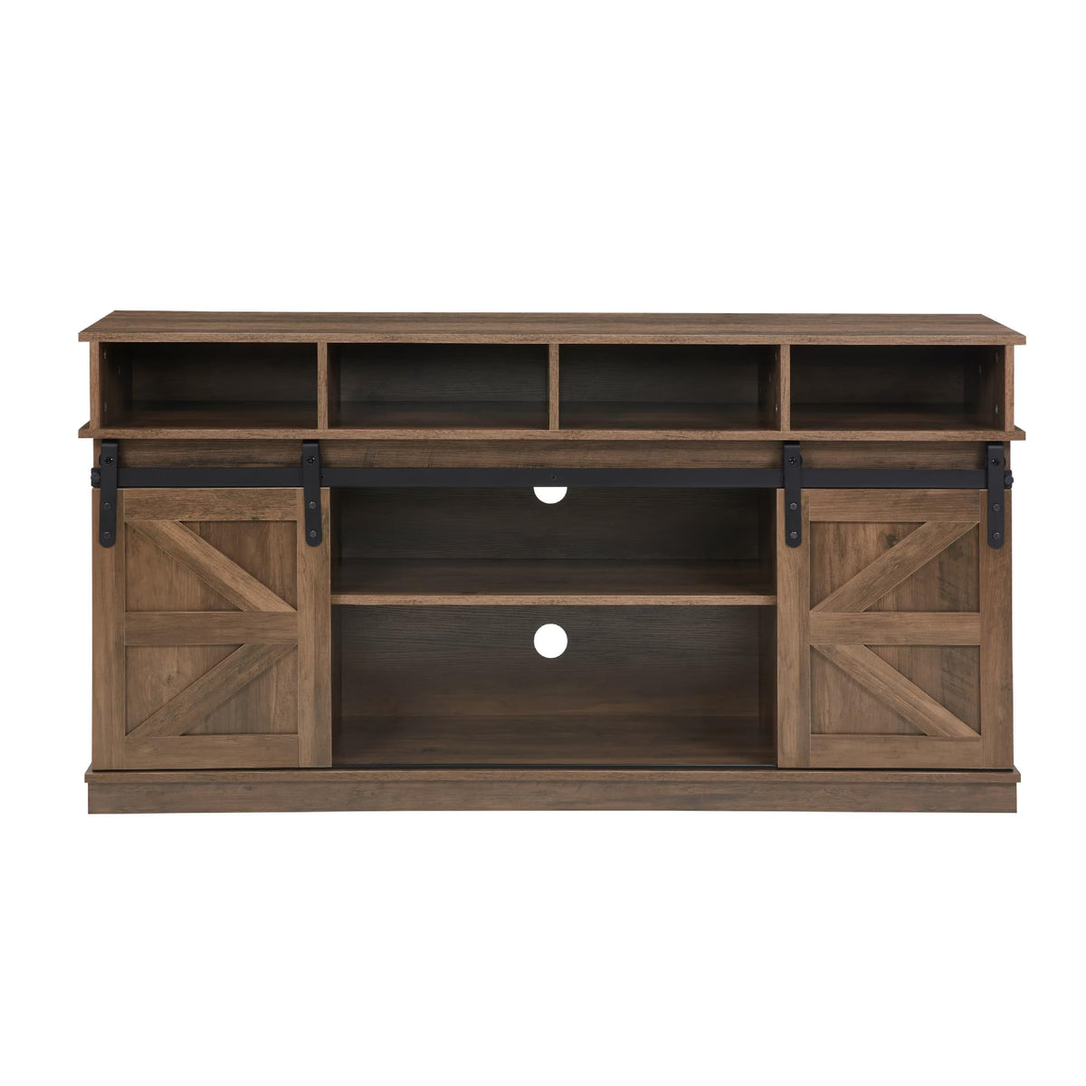 Natural Brown Wood TV Stand with Sliding Barn Door N17565