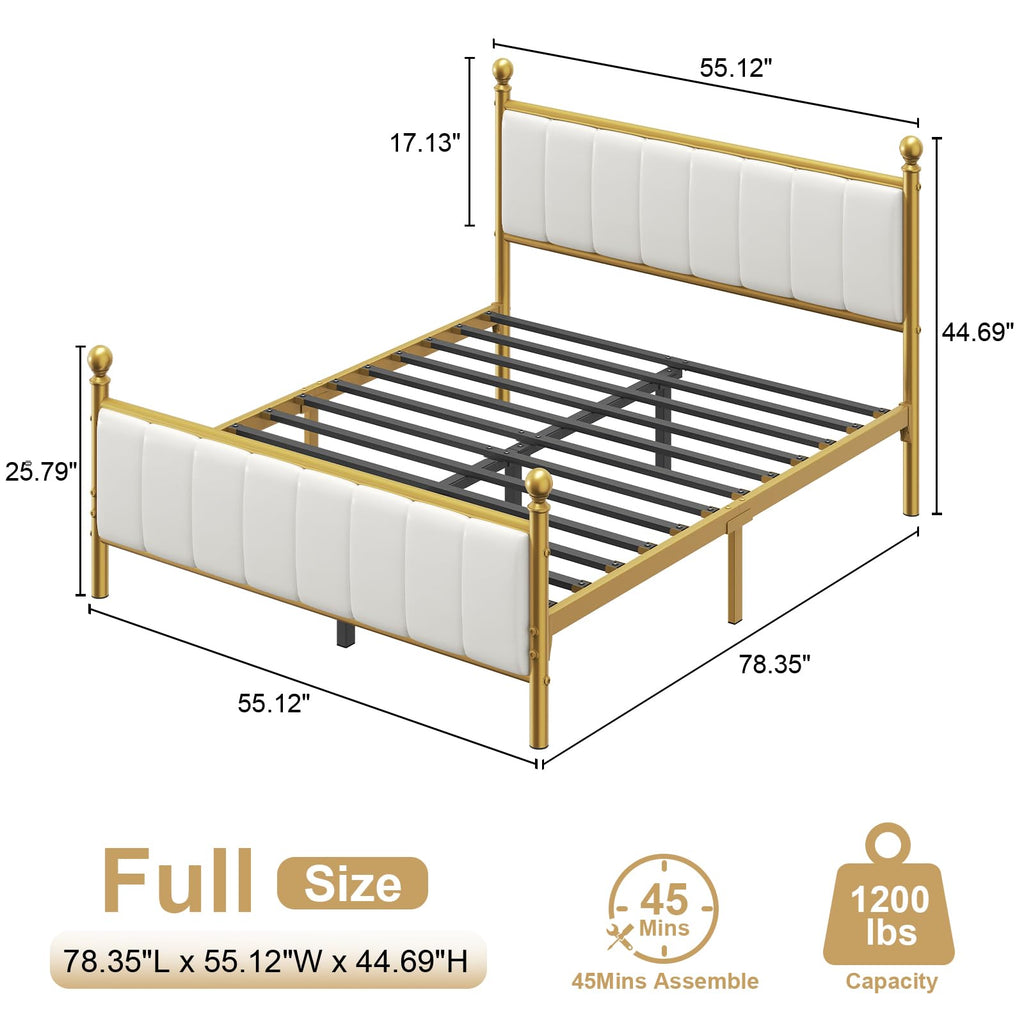 Gold Full Size Bed Frame with Headboard and Under Bed Storage E141