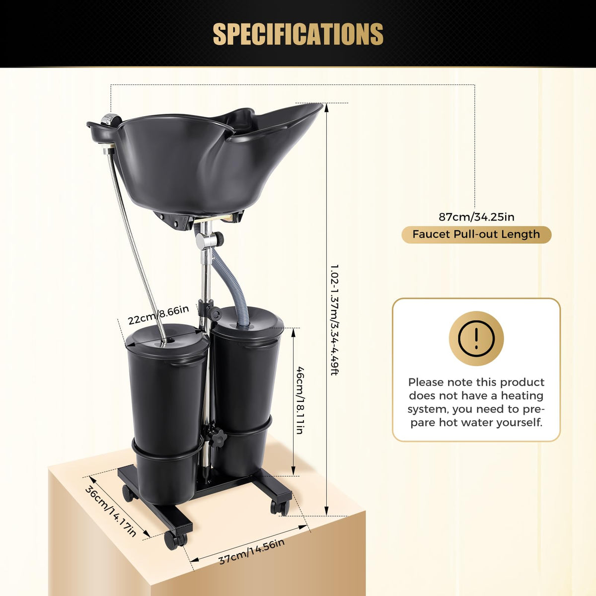 Black Height Adjustable Shampoo Bowl with Electric Pump K3139
