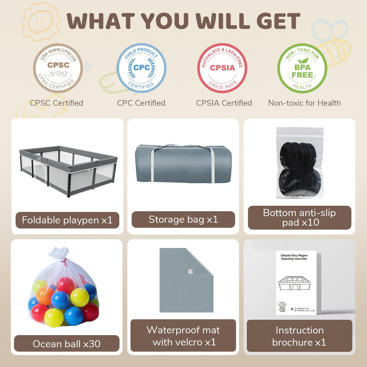 Foldable Baby Playpen with Mat K28049