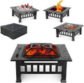 32'' Wood Burning Square Fire Pit with Grill Grate P370176