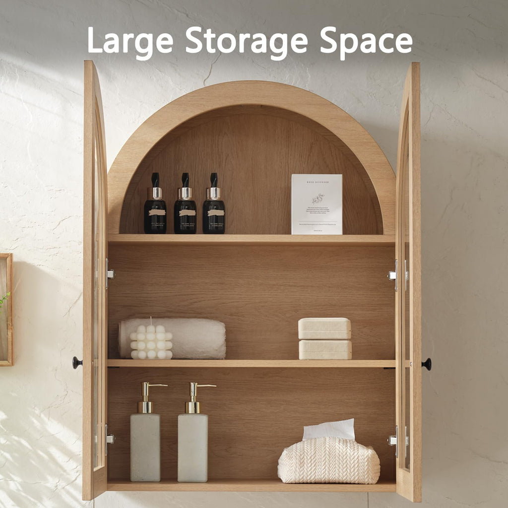 Arched Wall Mount Bathroom Cabinet with Glass Doors T703330
