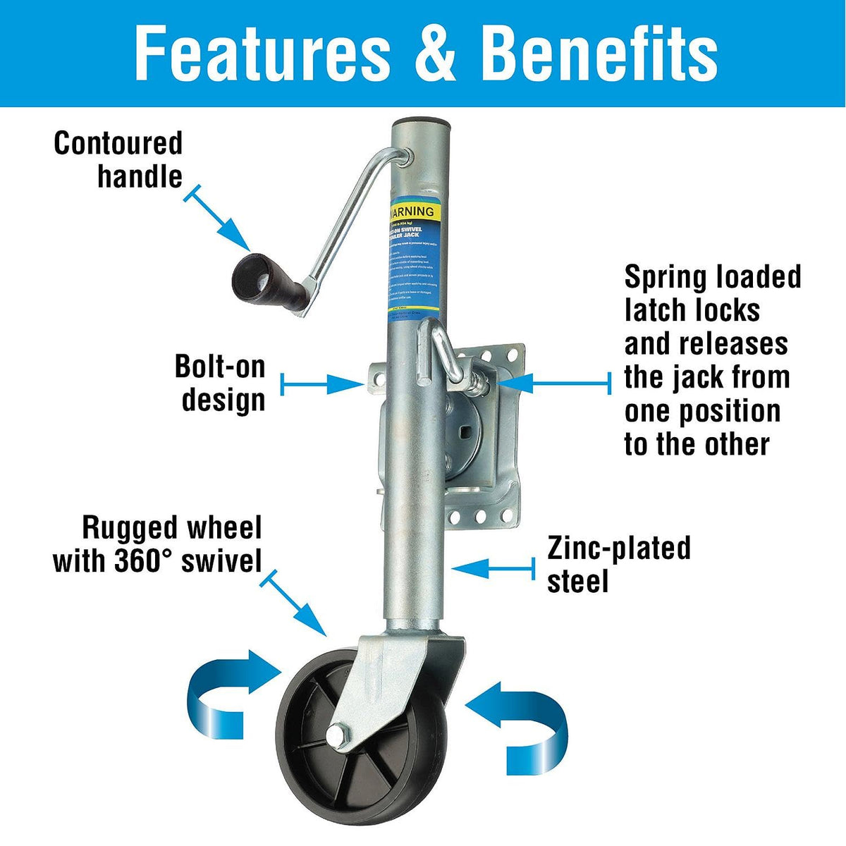 Fold Up Trailer Jack, 22-7/8 In., 1,000 Lbs L1959