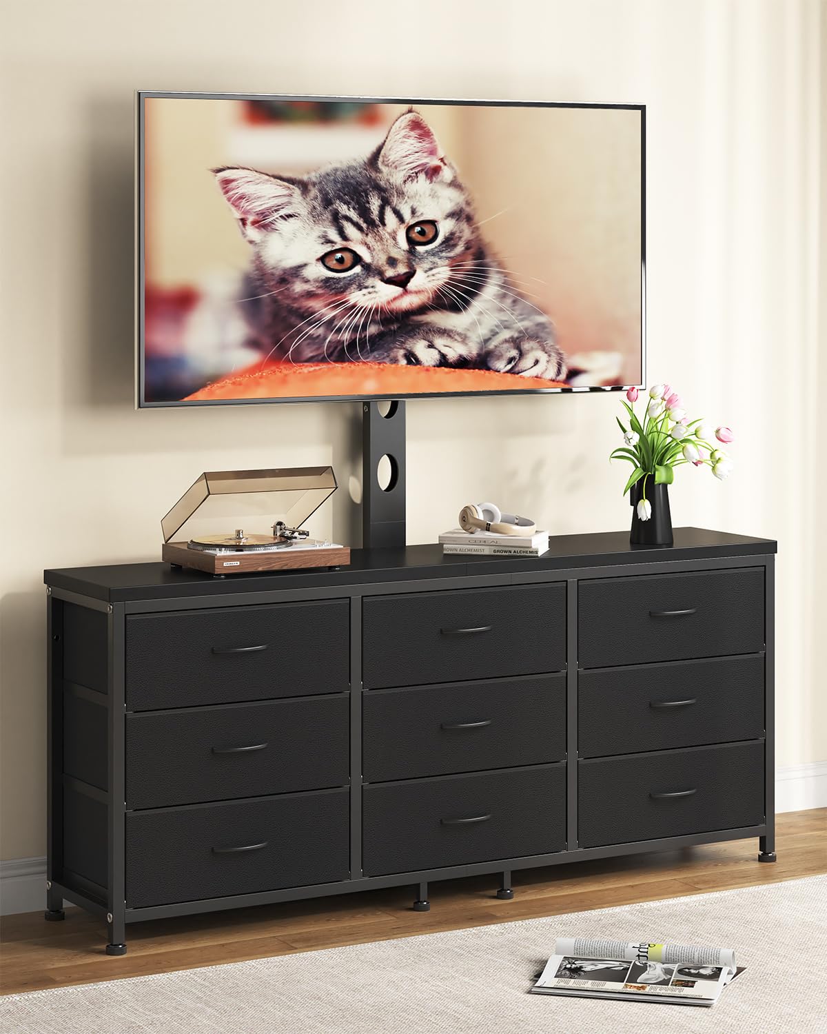 TV Stand with Mount and 9 Fabric Drawers W950
