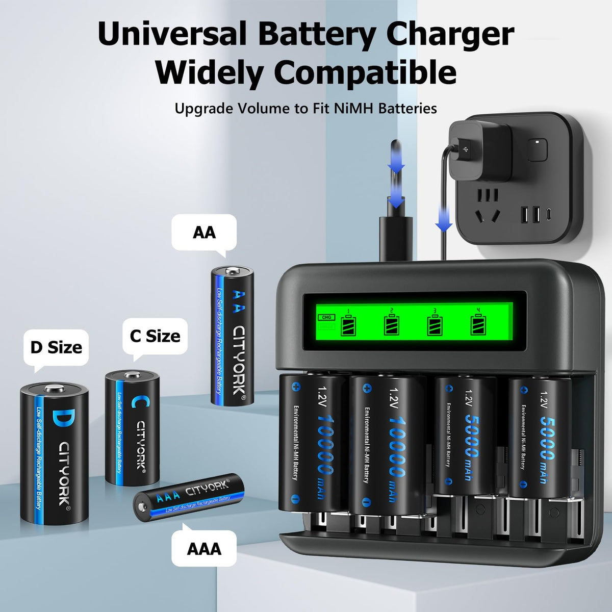4 Pack Rechargeable D Batteries with Charger E1735