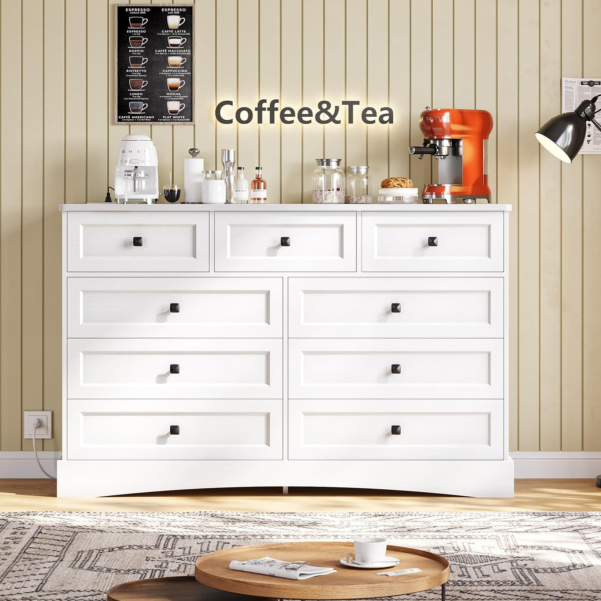 White 9 Drawer Wood Dresser with Charging Station R993