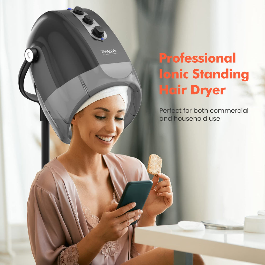 Gray Ionic Hooded Hair Dryer with 3 Temperature Settings T6501