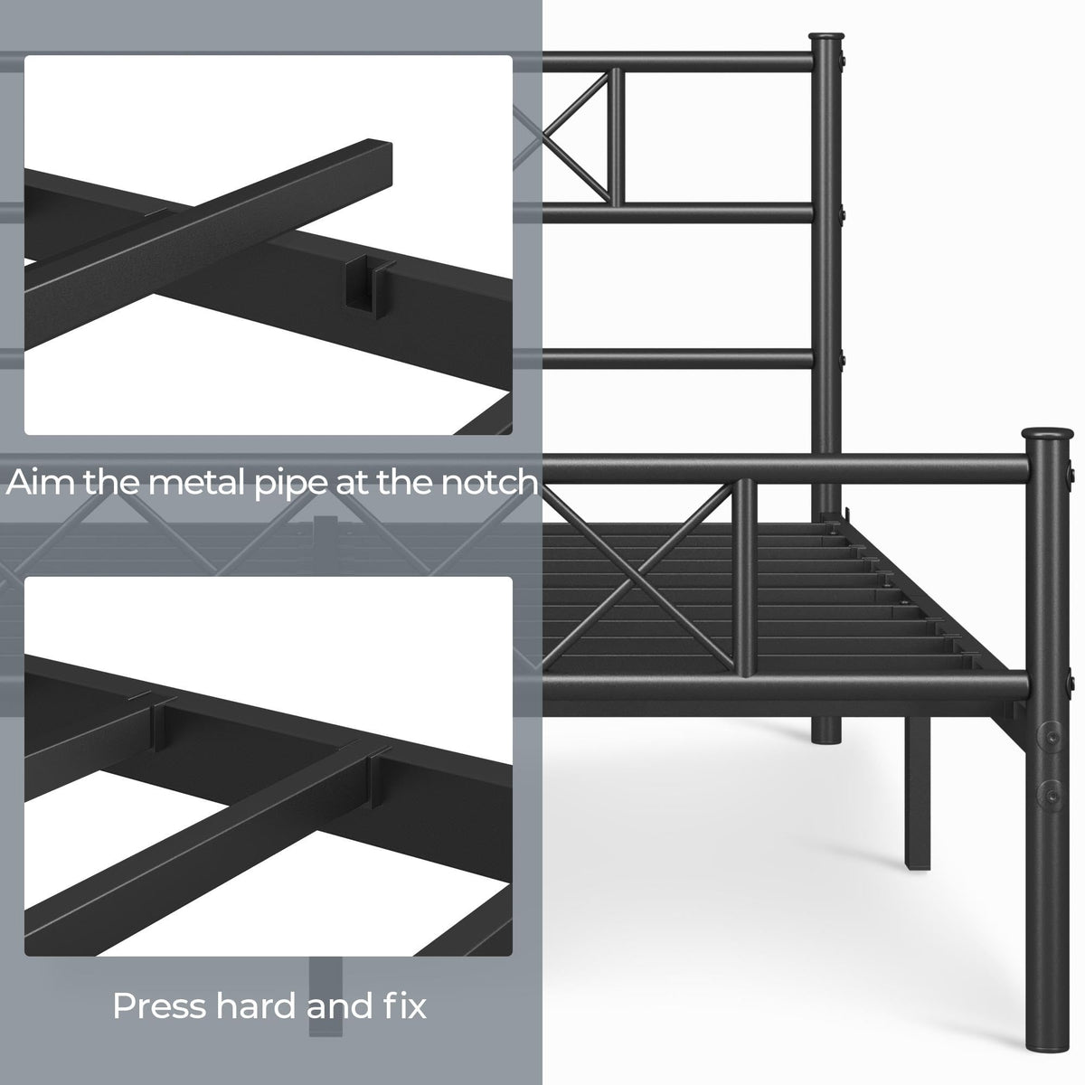 Black Full Metal Platform Bed Frame with Headboard D346910