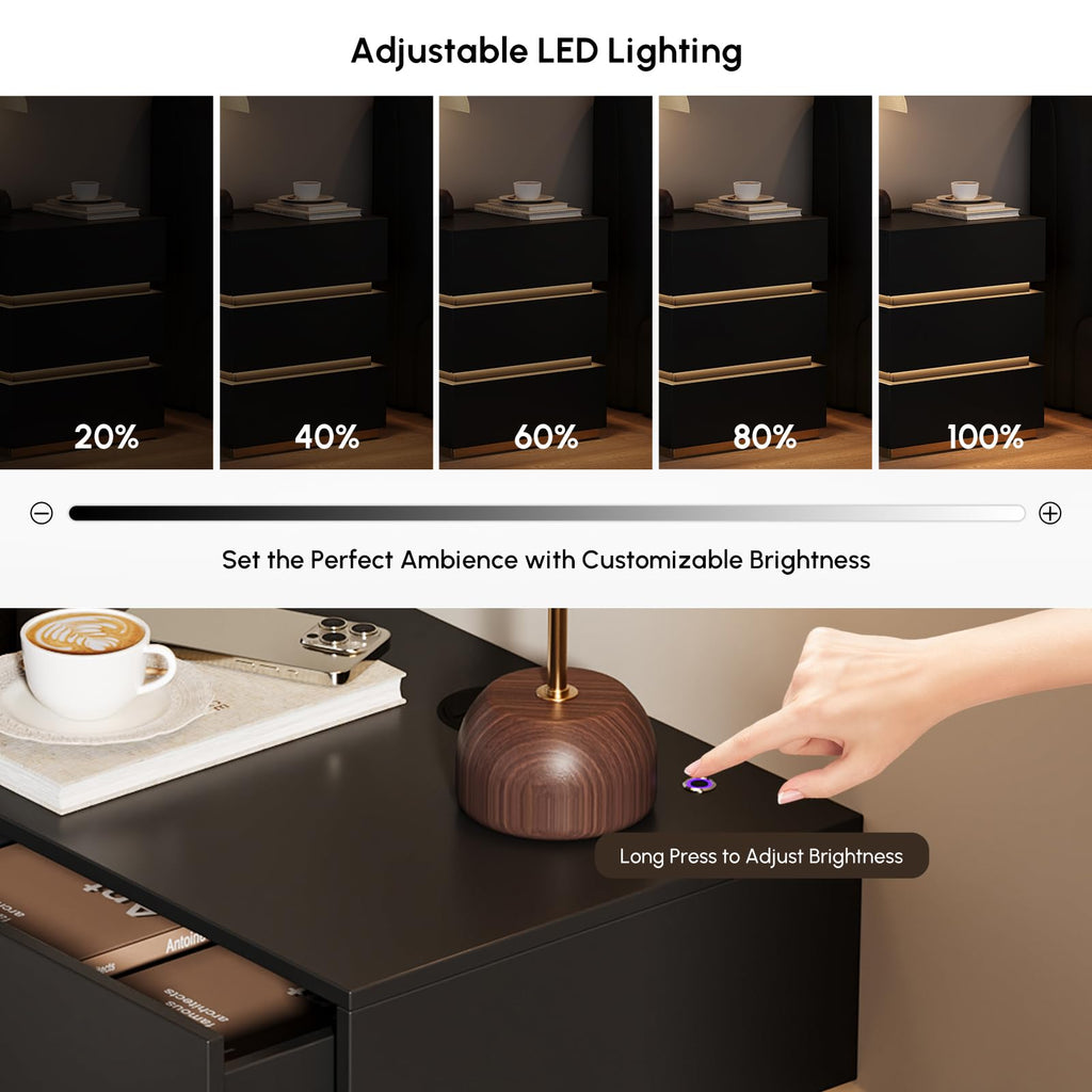 Black Set of 2 Nightstand with Wireless Charging and 3 Drawers X749465