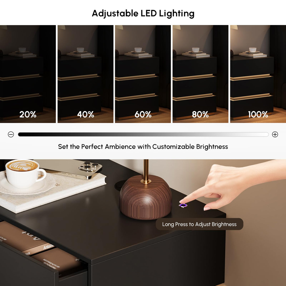 Black Set of 2 Nightstand with Wireless Charging and 3 Drawers X749465