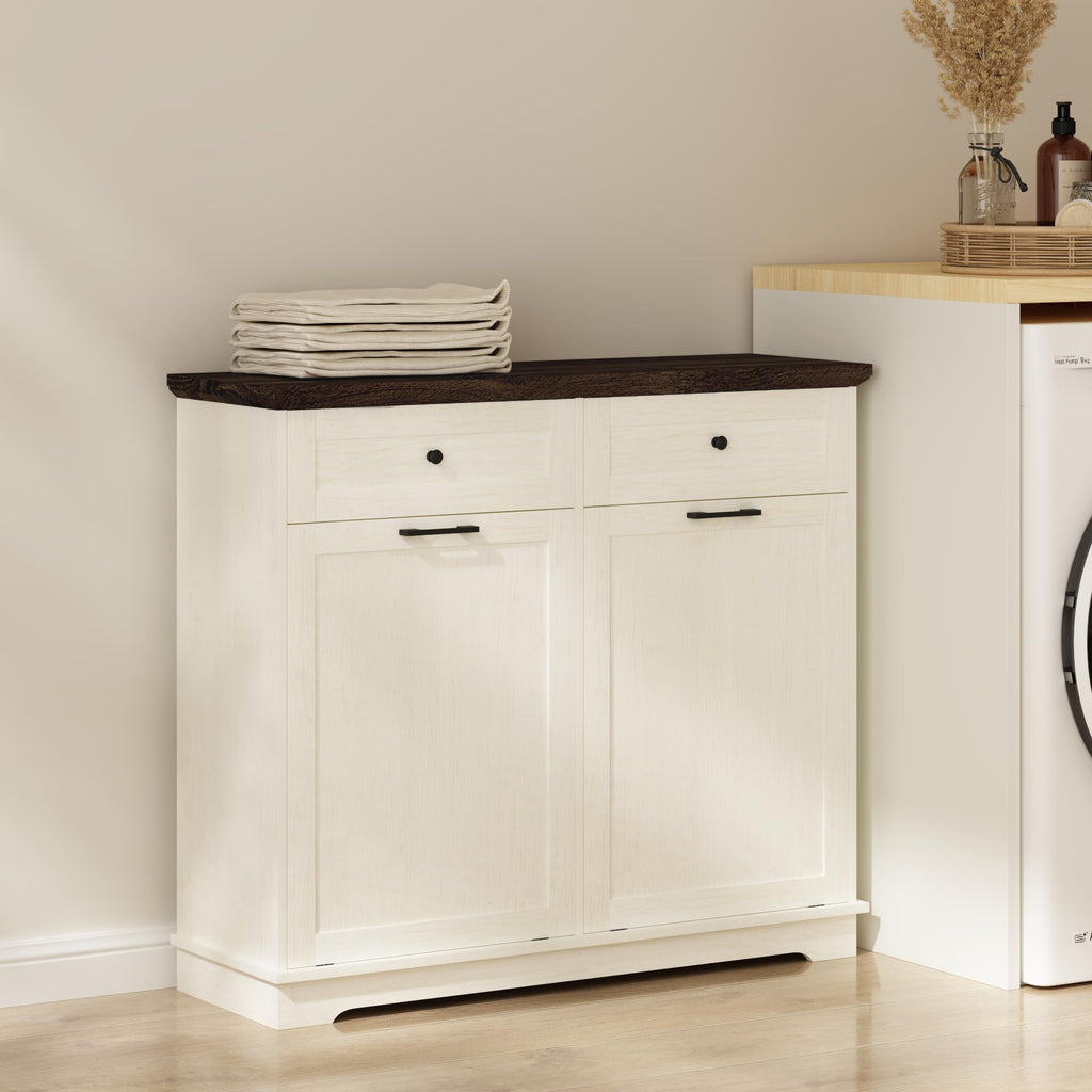 20 Gallon Double Tilt Out Trash Can Cabinet Antique White V33976