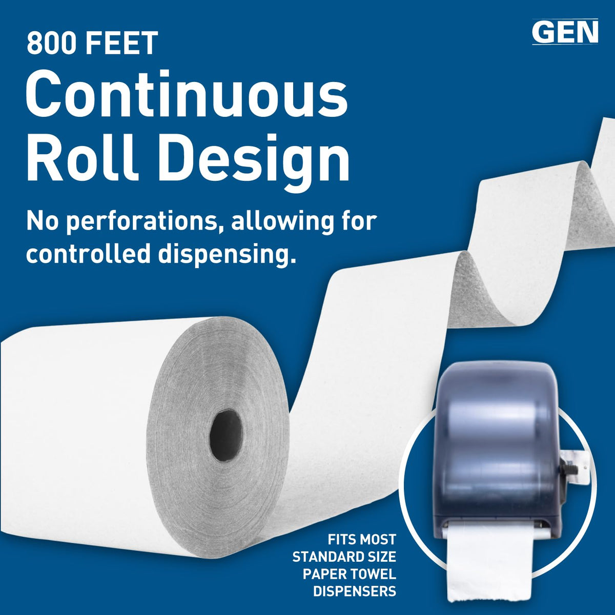 White Hardwound Roll Towels, 8-Inch x 800 ft, 6 Rolls M47063