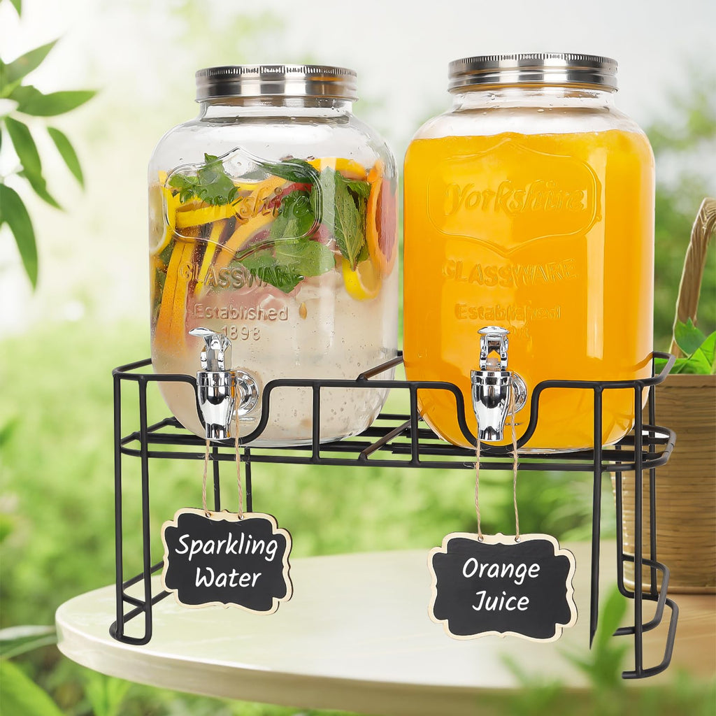 2 Pack 1 Gallon Glass Drink Dispensers with Stand B52037