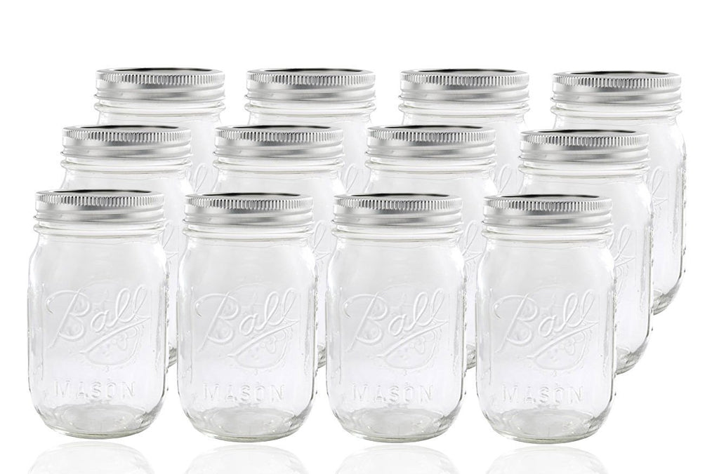 12 Regular Mouth Glass Mason Jars with Lid and Band F49173