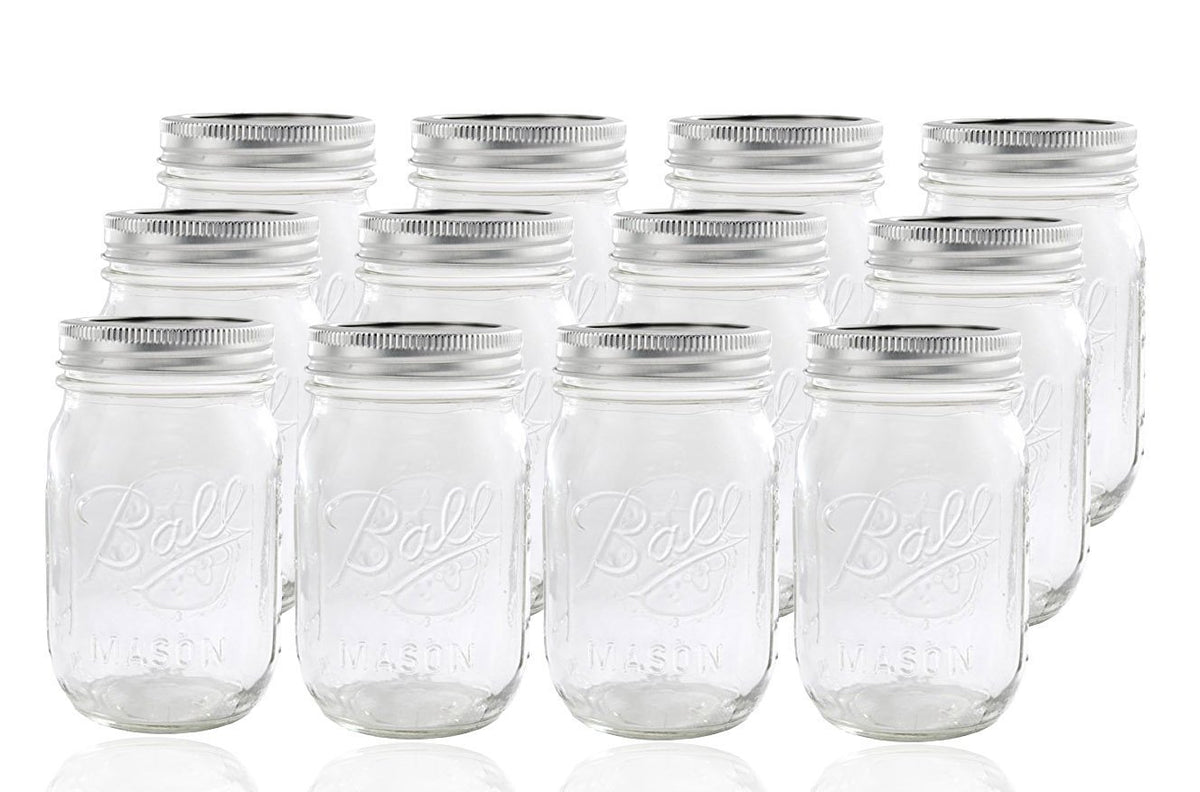 12 Regular Mouth Glass Mason Jars with Lid and Band F49173
