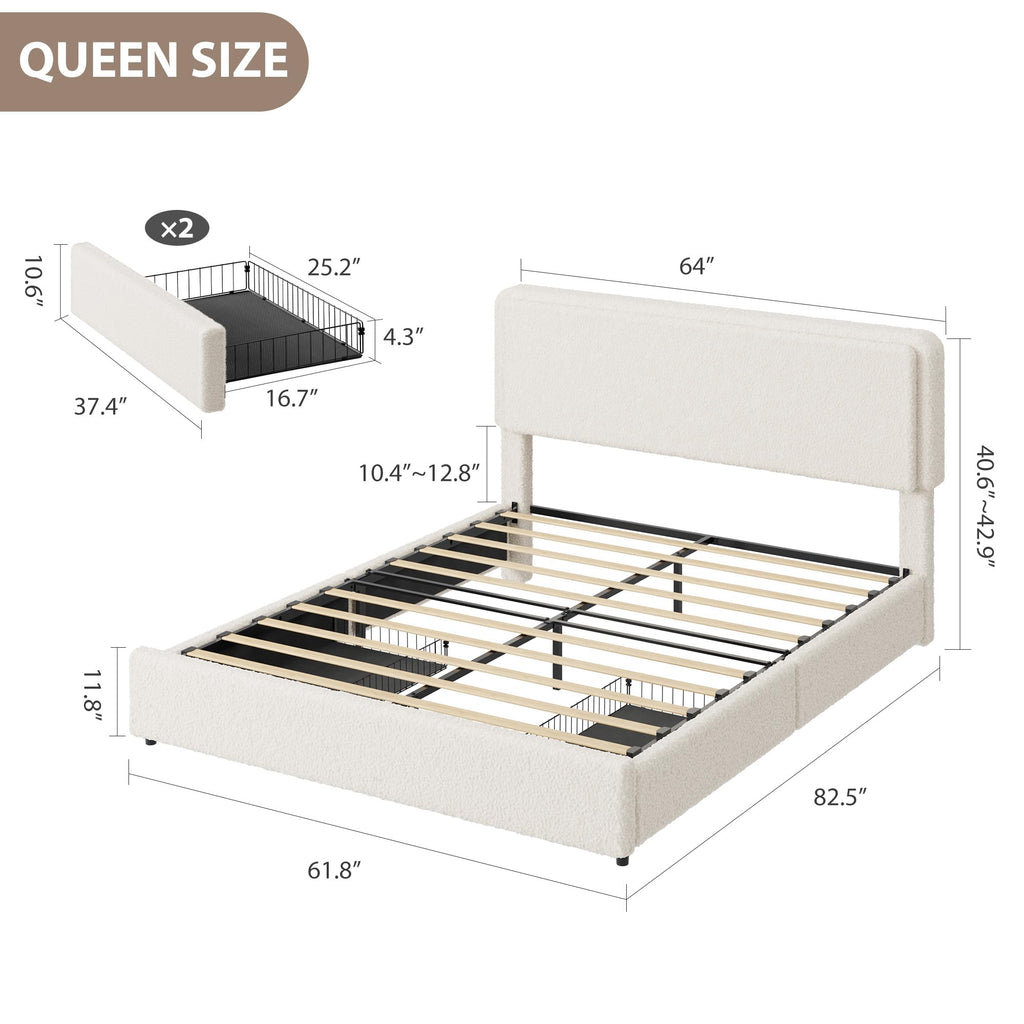 Queen Size Bed Frame with 2 Storage Drawer K18778