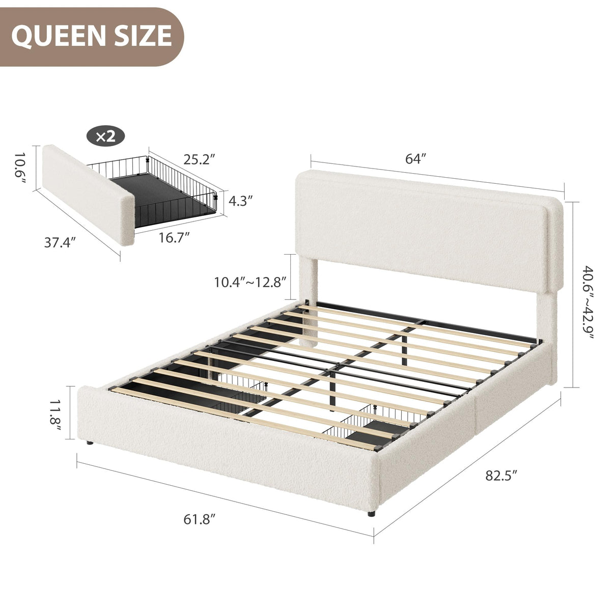 Queen Size Bed Frame with 2 Storage Drawer K18778