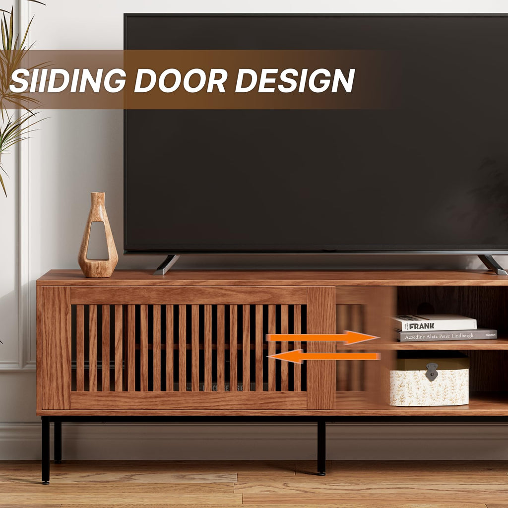 Farmhouse TV Stand for 65-70 Inch TVs with Sliding Barn Door D22995
