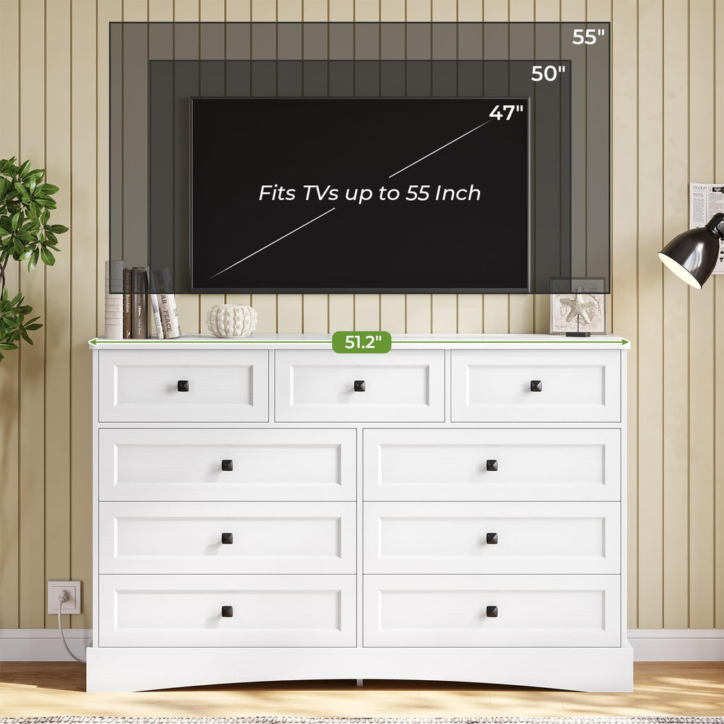 White 9 Drawer Wood Dresser with Charging Station R993