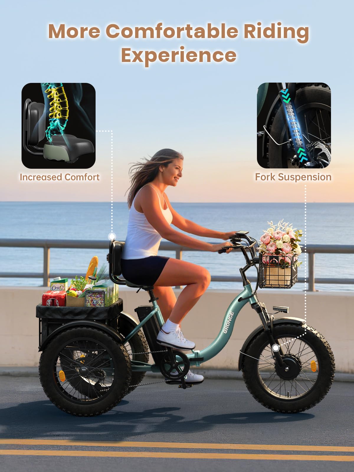 Electric Tricycle 960W Peak 36V 15AH Battery 20"*4" Fat Tire 3 Wheel Folding W502