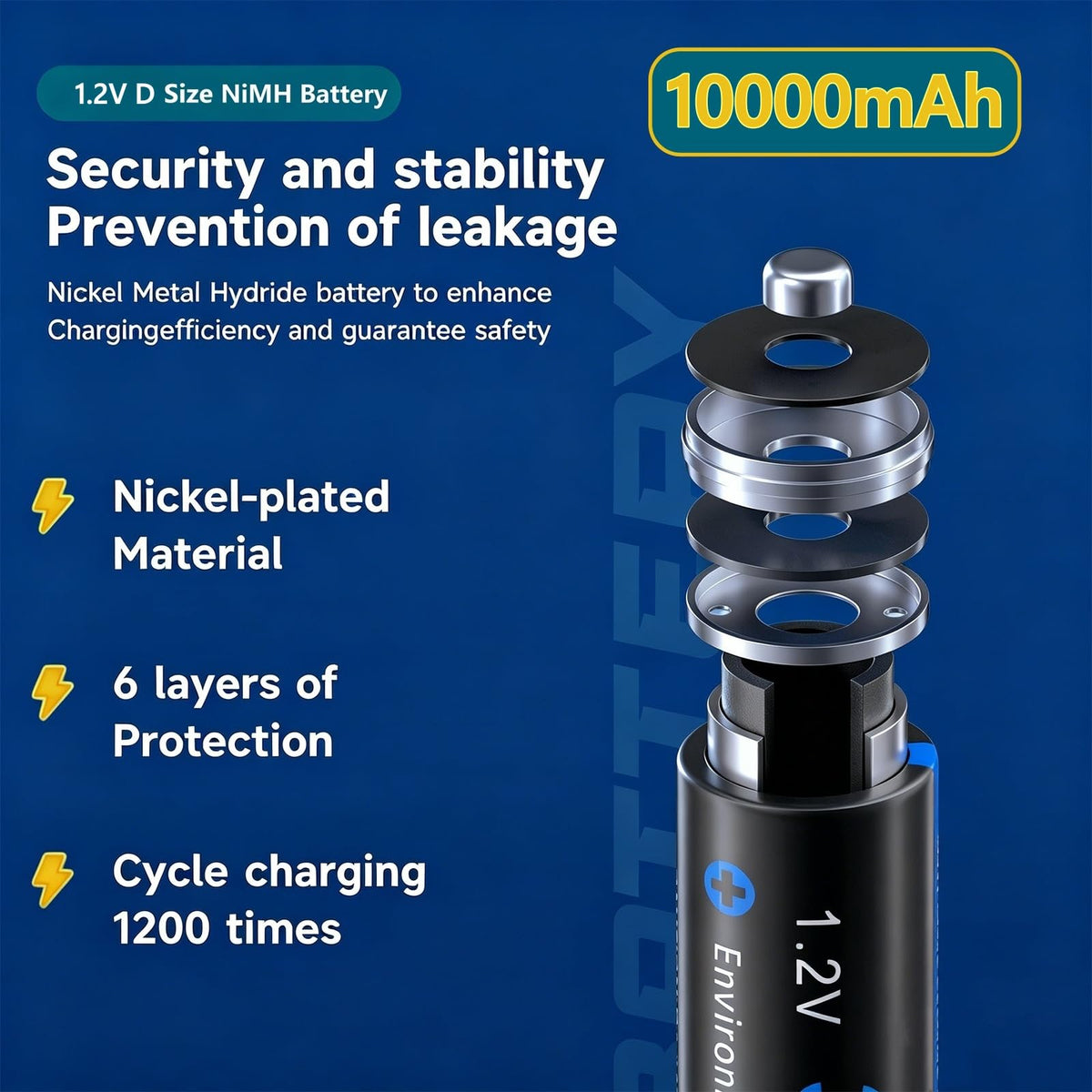 4 Pack Rechargeable D Batteries with Charger E1735