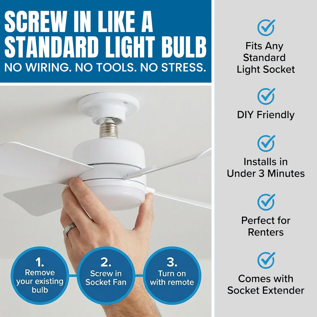 15.4" Socket Fan Light Ceiling Fan with Remote Control F976445