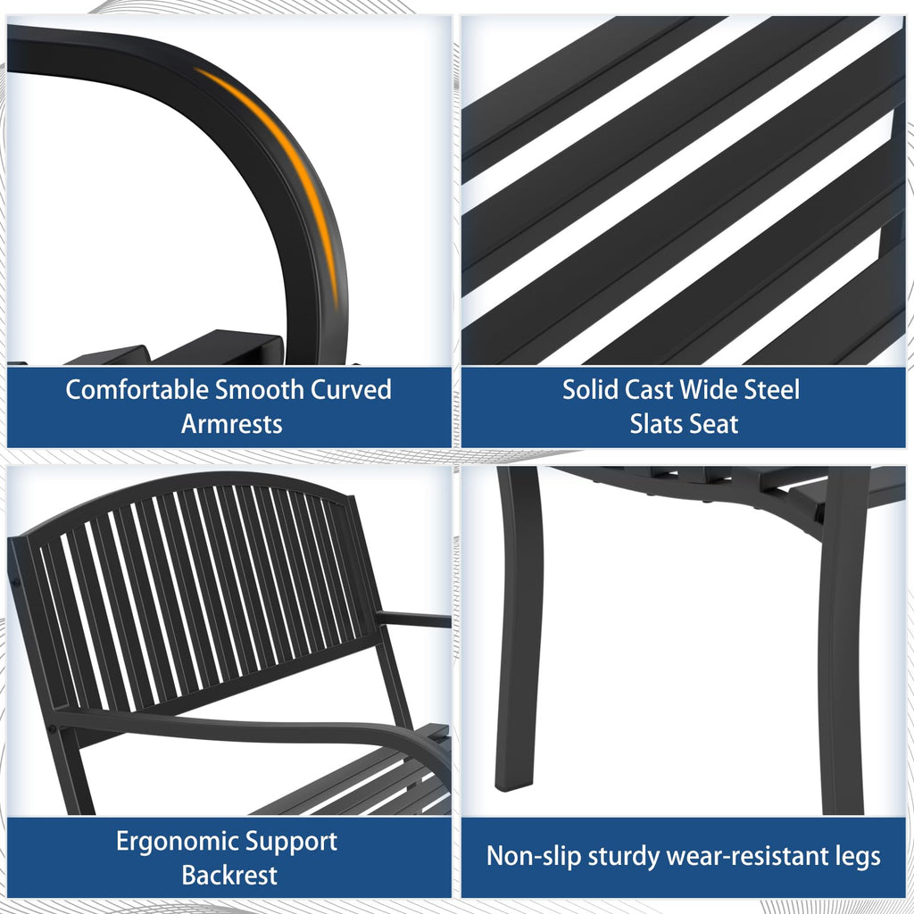 Weatherproof Heavy-Duty Wrought Iron Outdoor Bench M921058