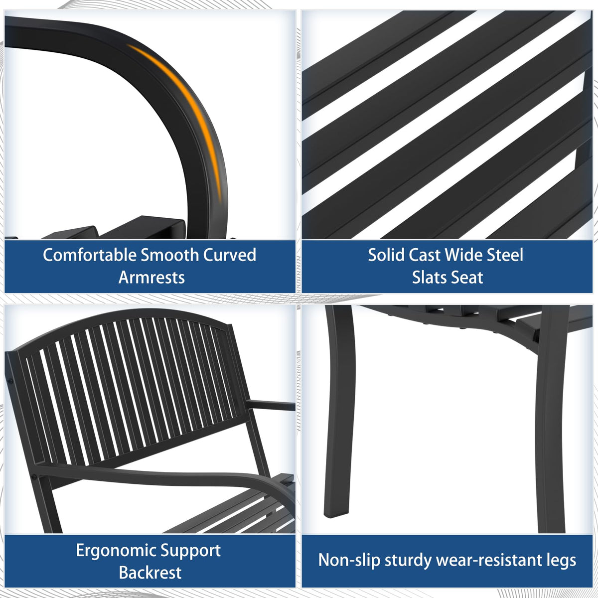 Weatherproof Heavy-Duty Wrought Iron Outdoor Bench M921058