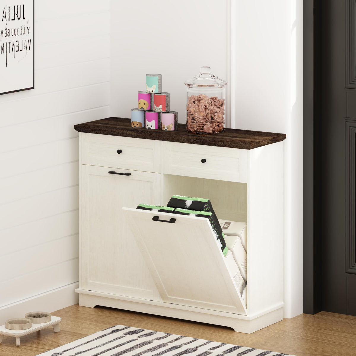 20 Gallon Double Tilt Out Trash Can Cabinet Antique White V33976