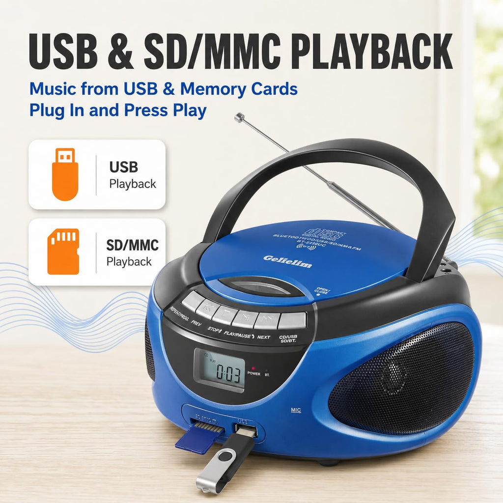Portable CD Player with Bluetooth AM FM Stereo Radio Blue L413