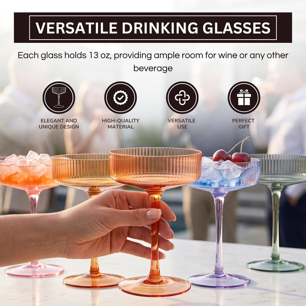 Ribbed Coupe Glasses 8oz 6 Pieces E1735