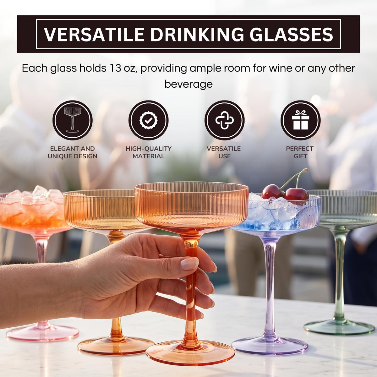Ribbed Coupe Glasses 8oz 6 Pieces E1735