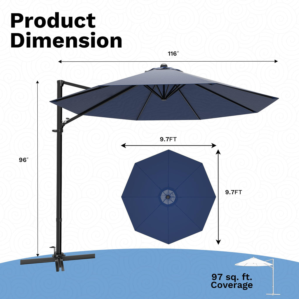 10ft Navy Blue Cantilever Patio Umbrella J240750