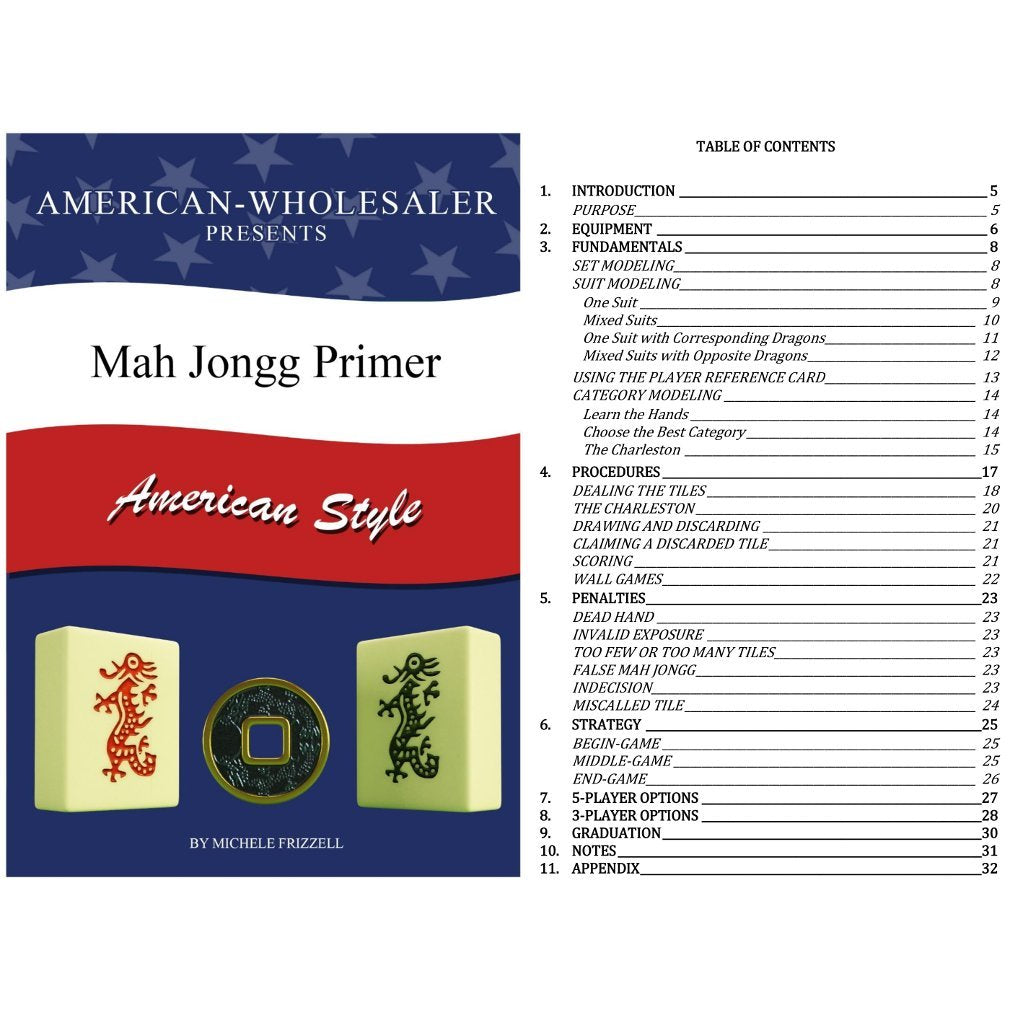 American Mah Jongg Set - 166 White Tiles, 4 Rack/Pushers, Blue Canvas Bag W417