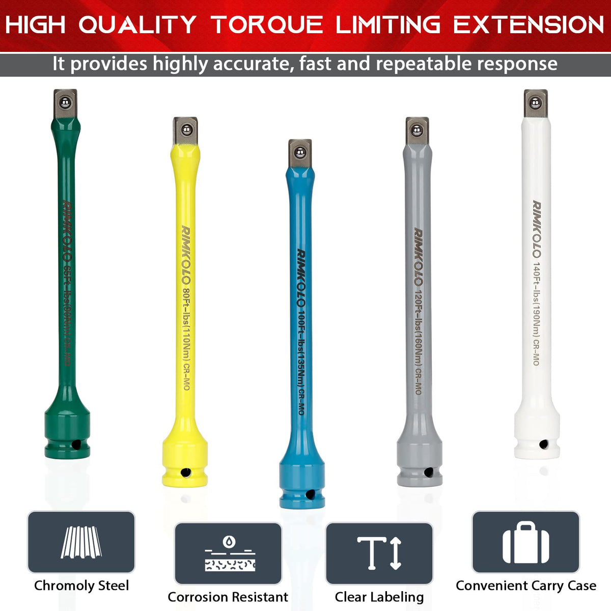 1/2" Drive 5-Piece Impact Torque Limiting Extension Bar Set V579