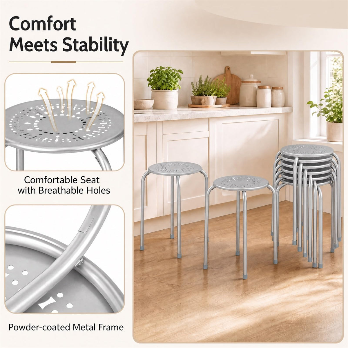 Grey Stackable School Stools 6-Pack U478480
