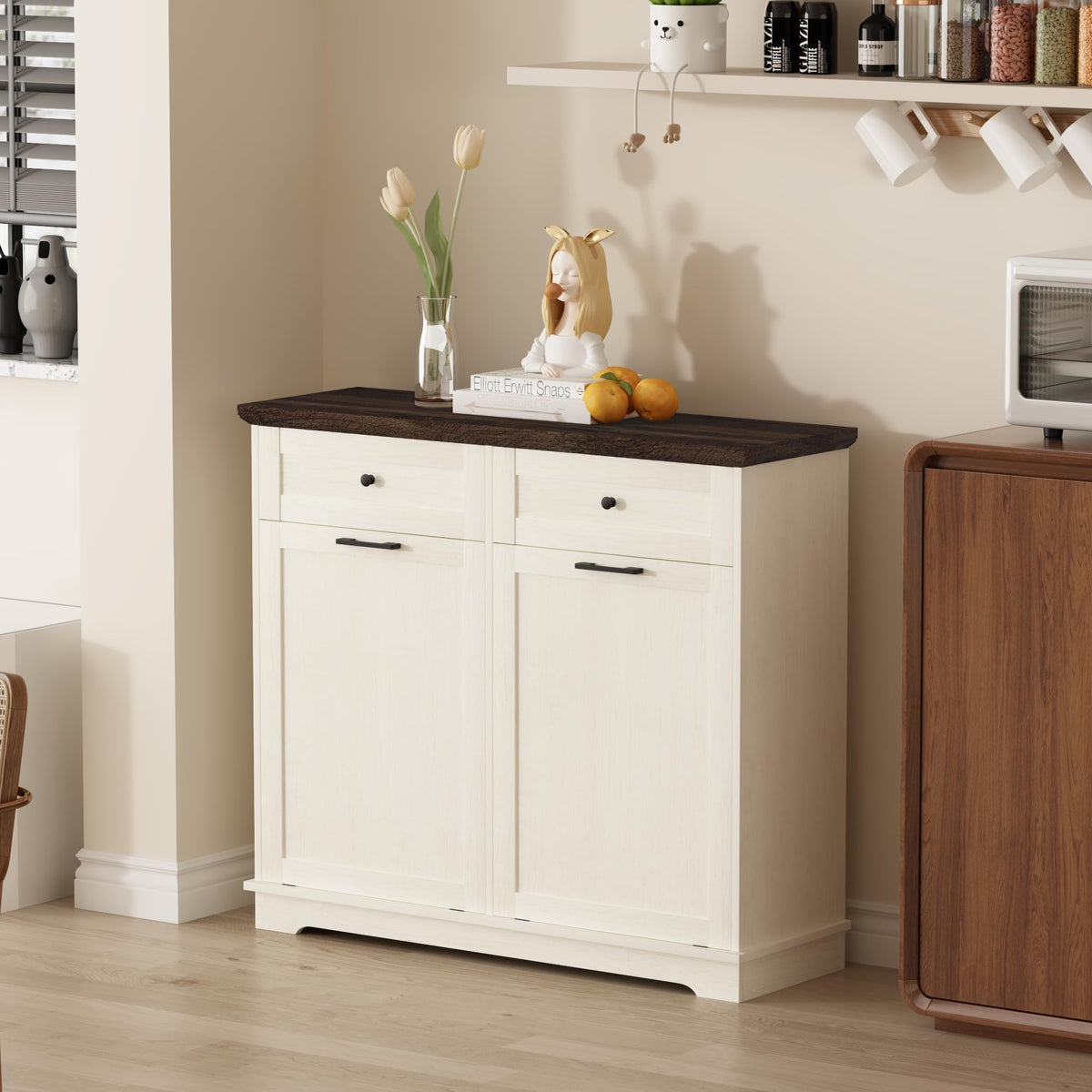 20 Gallon Double Tilt Out Trash Can Cabinet Antique White V33976