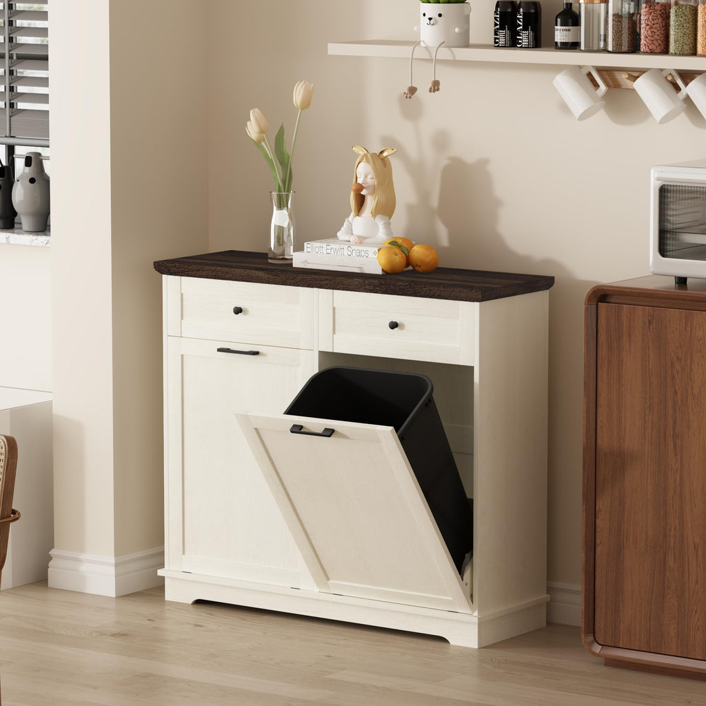 20 Gallon Double Tilt Out Trash Can Cabinet Antique White V33976