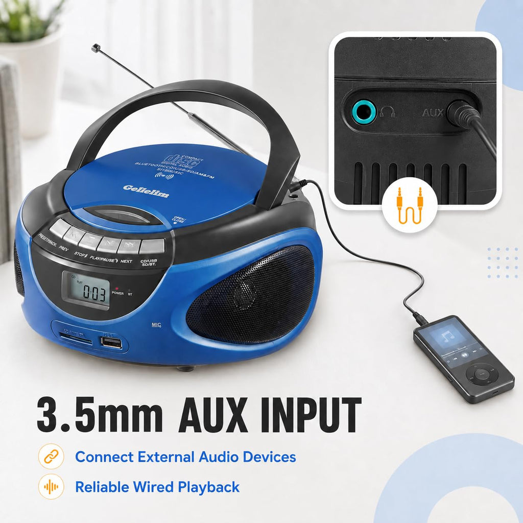 Portable CD Player with Bluetooth AM FM Stereo Radio Blue L413