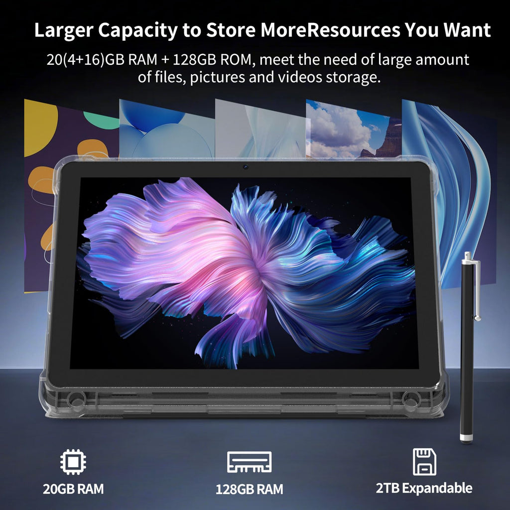 10 inch Tablet 20GB RAM 128GB ROM Octa-Core with Case and Stylus Black U6720